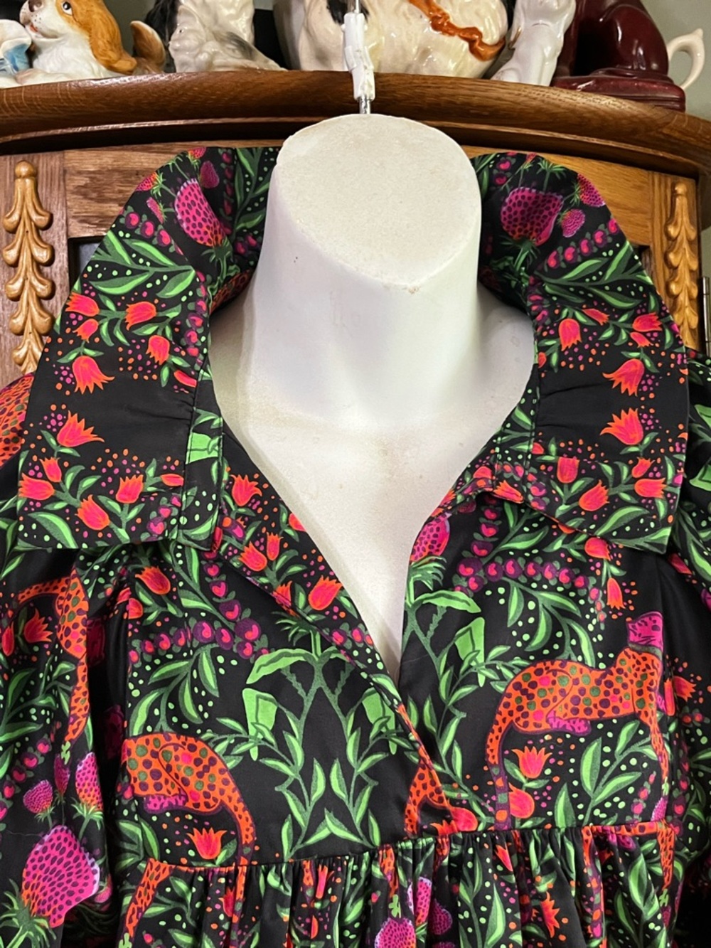 Emily McCarthy Black Leopard Strawberries Puff Sleeves Pocket Dress Small - Picture 5 of 10